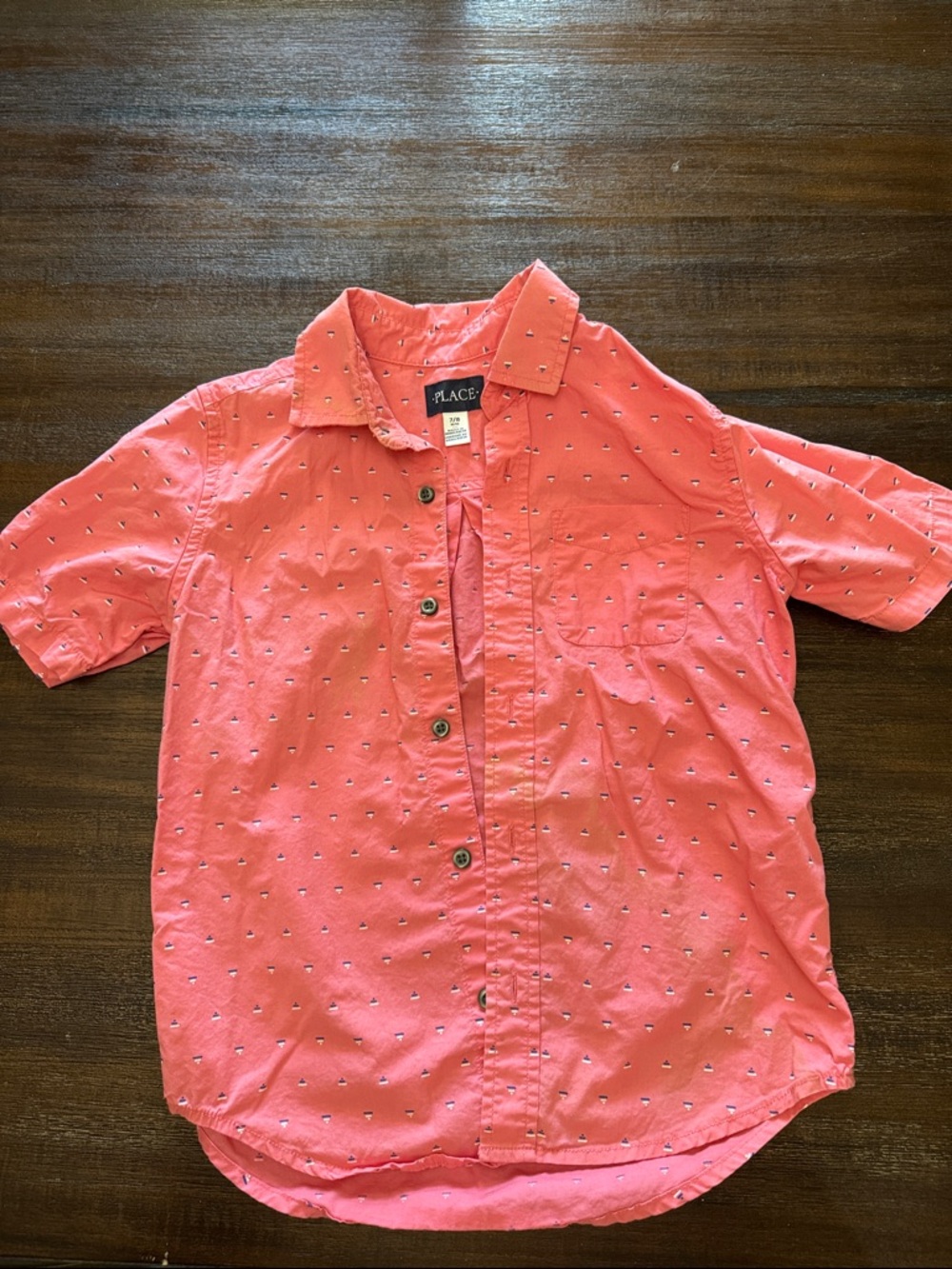 The Children's Place Coral Pink Button-Down Shirt with Tiny Navy Pattern